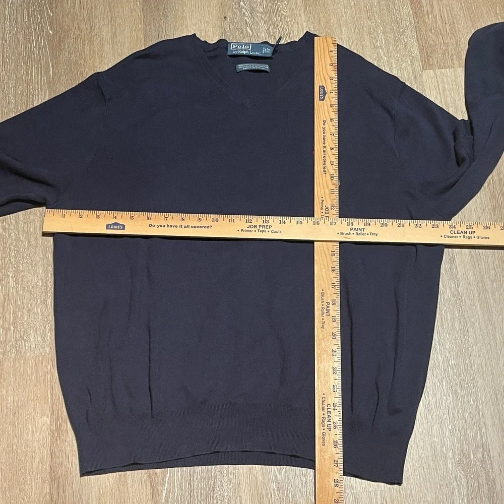 Polo Ralph Lauren XXL Pima Cotton V-Neck Sweater Men Navy Blue Red Logo Pony EUC